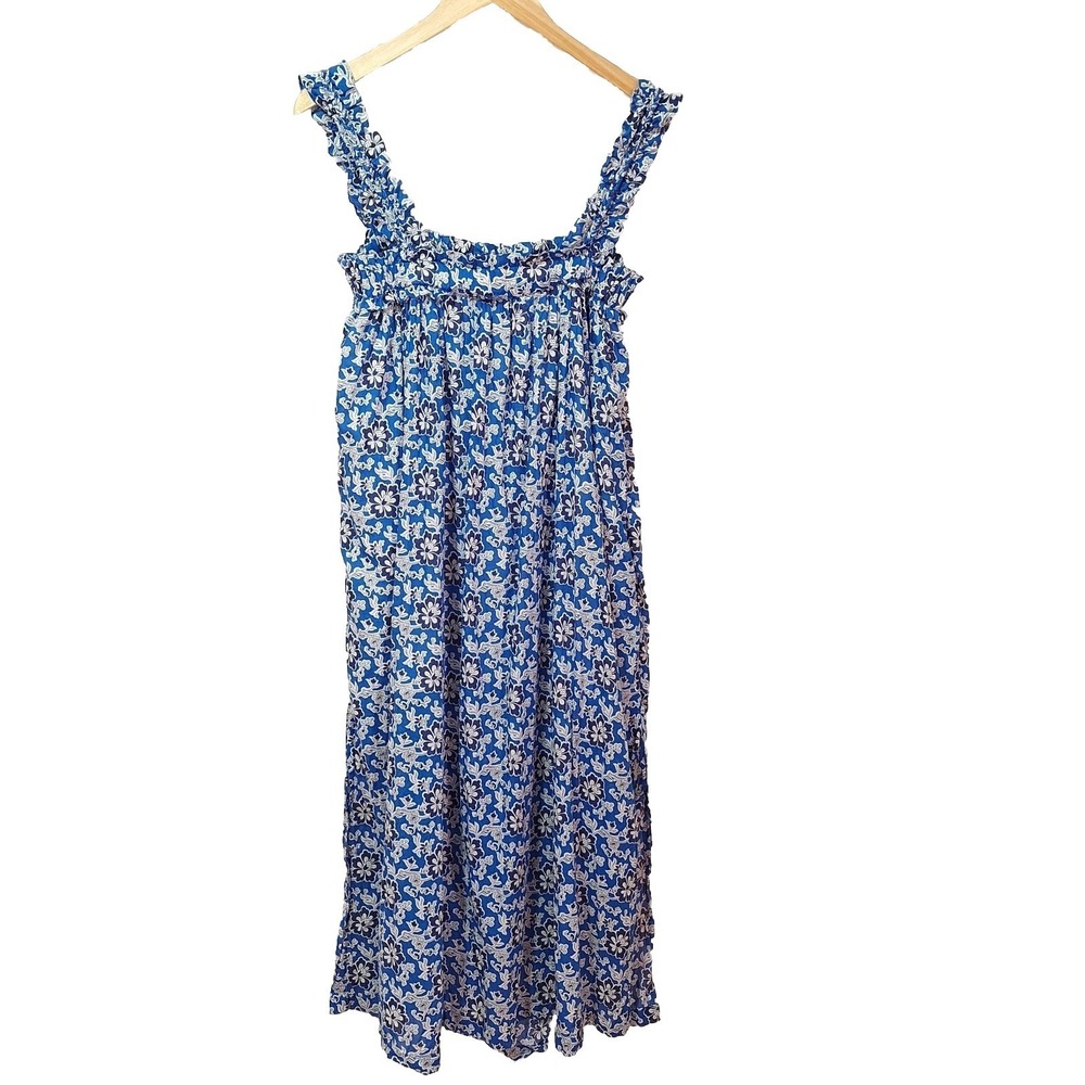 J Crew Womens Size XS Blue Floral Ruffle Strap Sleeveless Sundress Pockets Beach